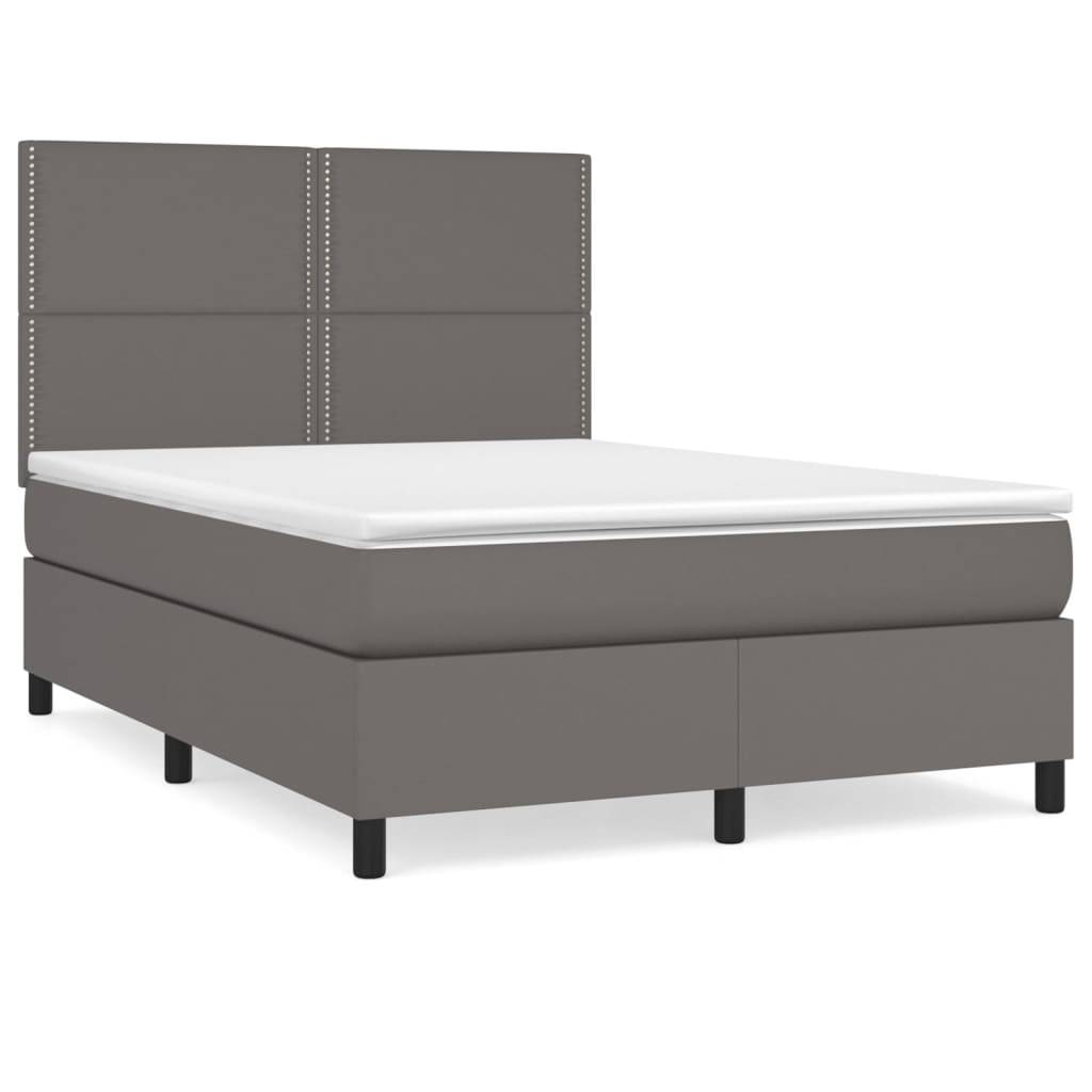 vidaXL Boxspringbett mit Matratze Grau 140x200 cm Kunstleder
