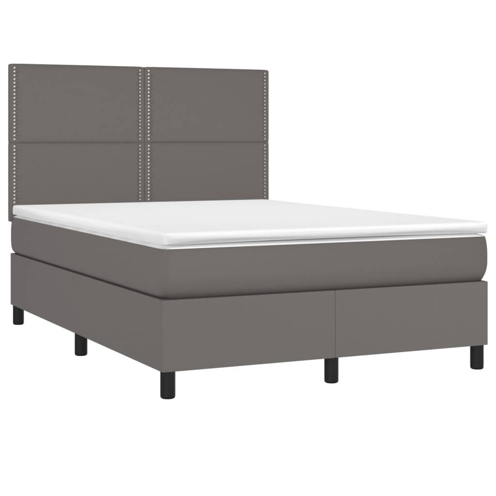 vidaXL Boxspringbett mit Matratze Grau 140x200 cm Kunstleder