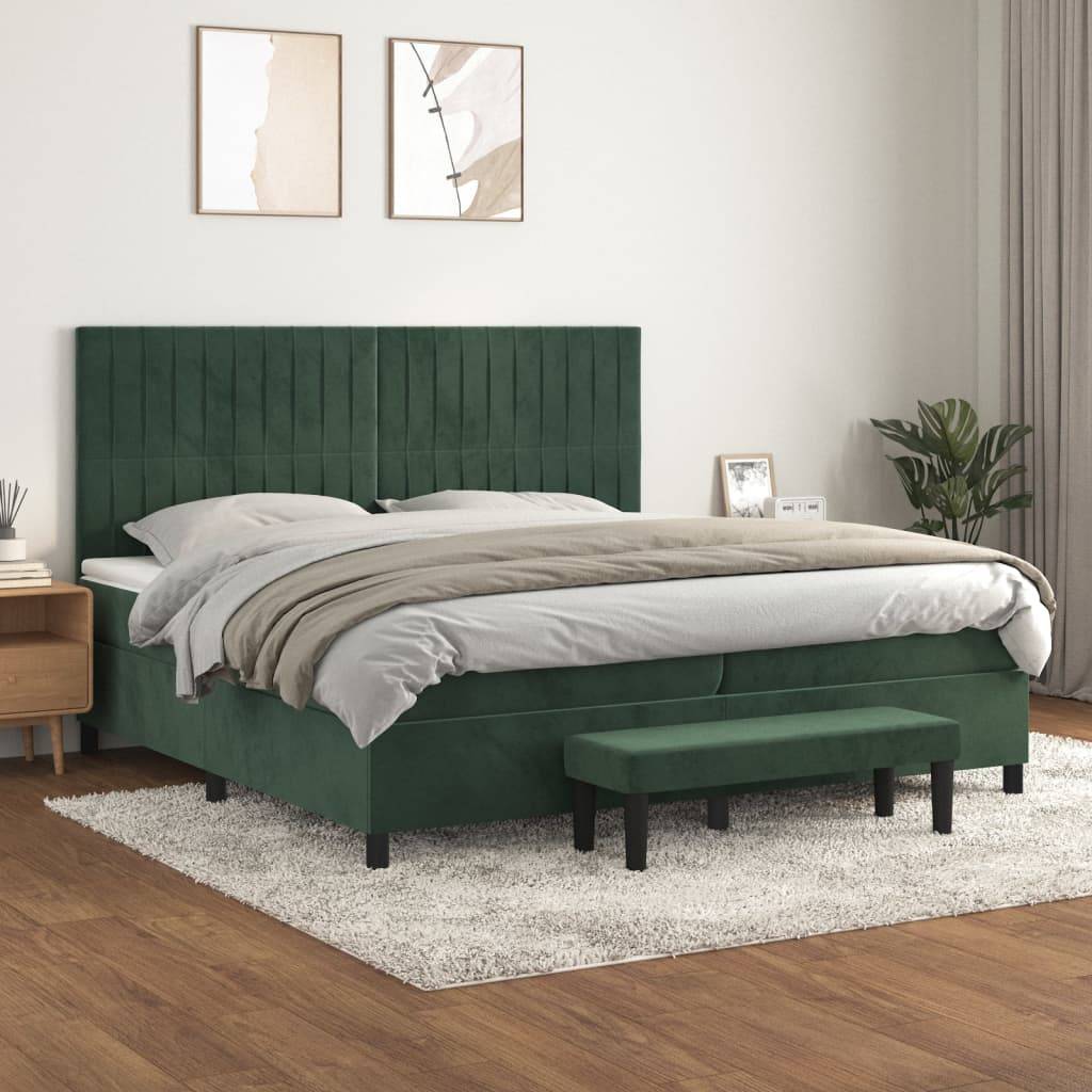 vidaXL Boxspringbett mit Matratze Dunkelgrün 200x200 cm Samt