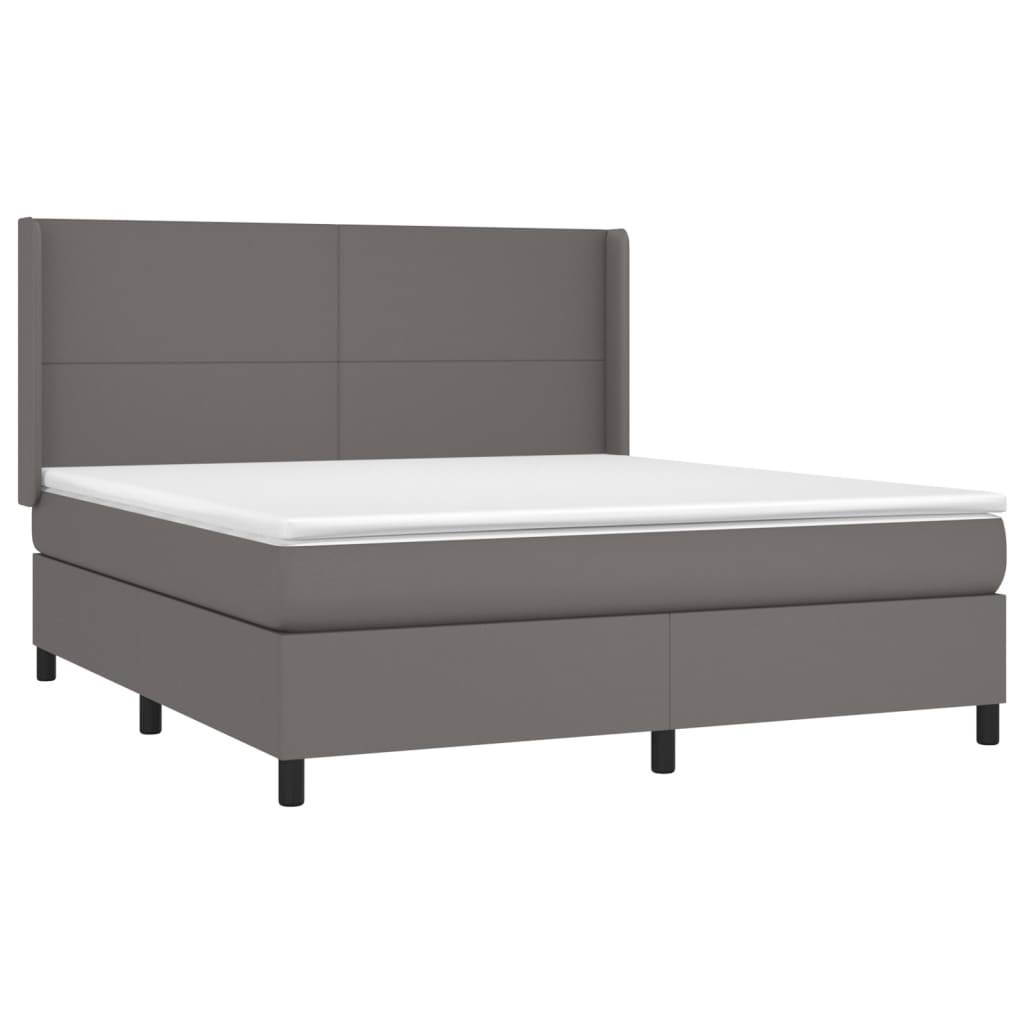 vidaXL Boxspringbett mit Matratze & LED Grau 160x200 cm Kunstleder