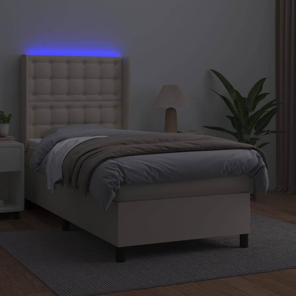 vidaXL Boxspringbett mit Matratze & LED Creme 80x200 cm Kunstleder