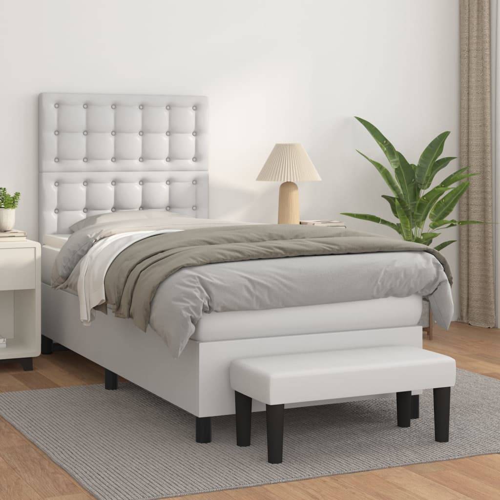 vidaXL Boxspringbett mit Matratze Weiß 80x200 cm Kunstleder
