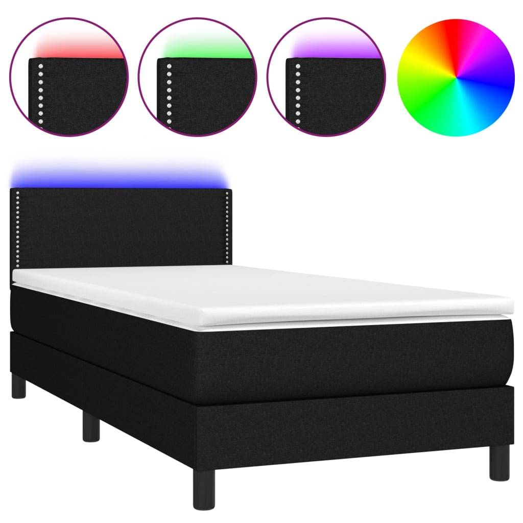 vidaXL Boxspringbett mit Matratze & LED Schwarz 90x190 cm Stoff