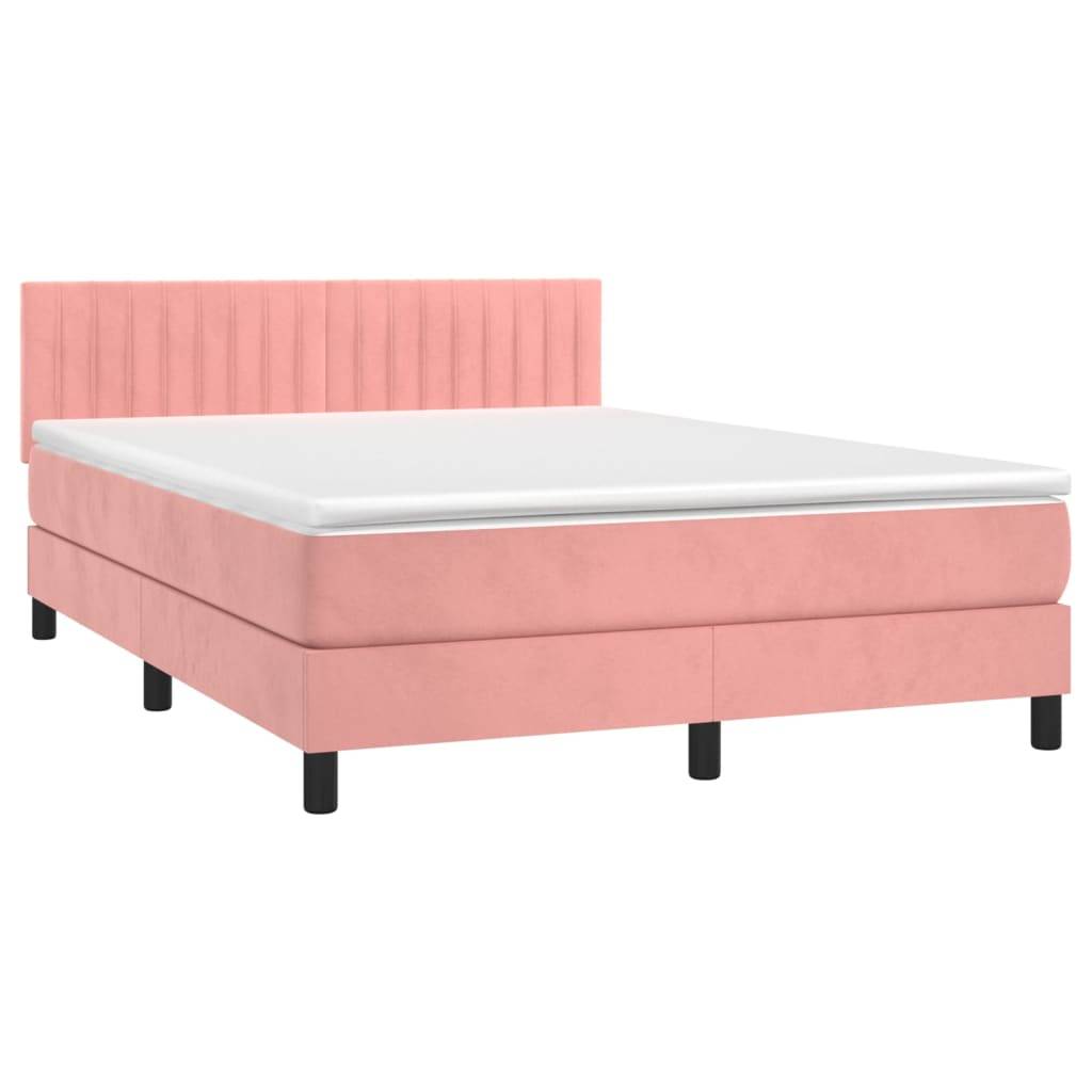vidaXL Boxspringbett mit Matratze & LED Rosa 140x190 cm Samt