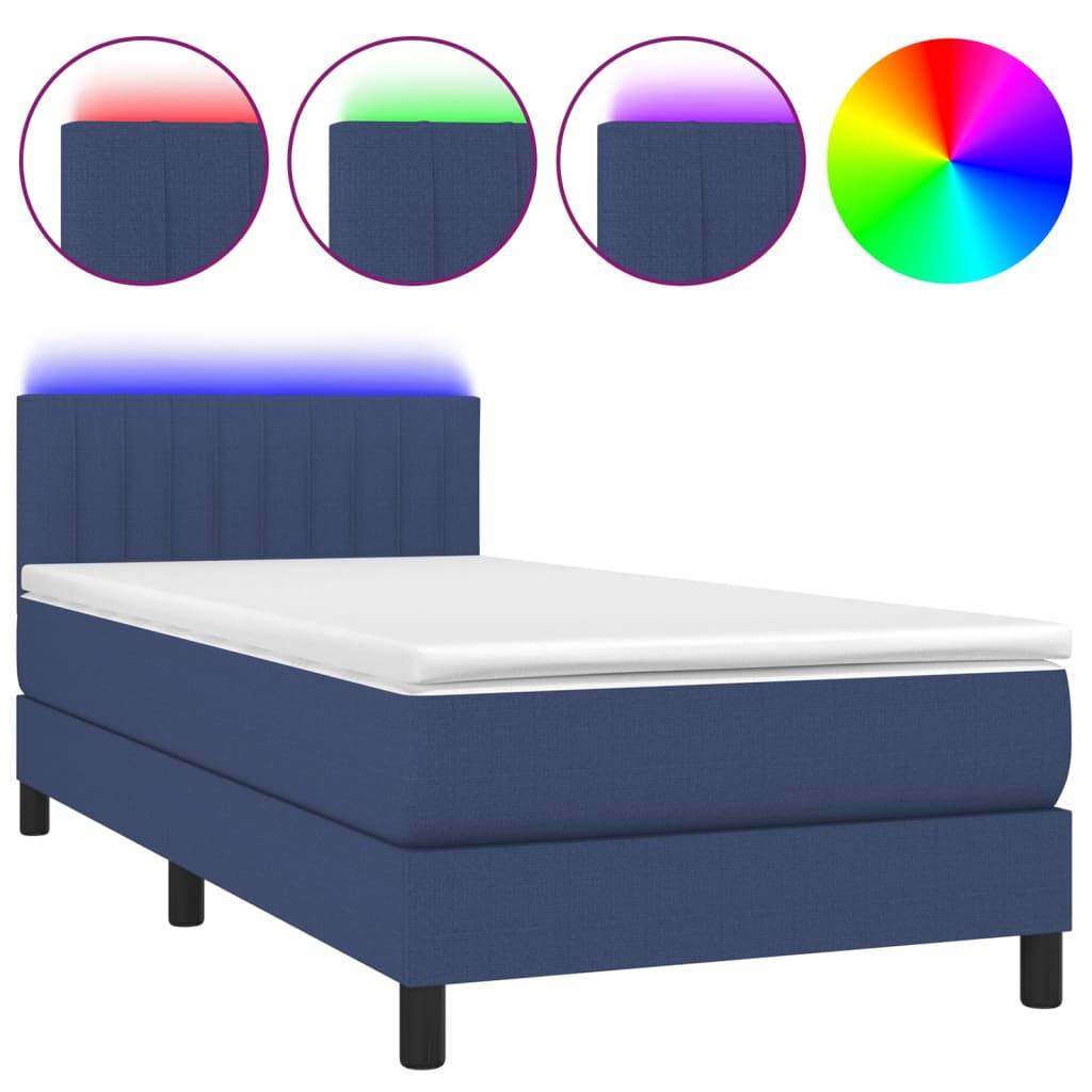 vidaXL Boxspringbett mit Matratze & LED Blau 90x190 cm Stoff