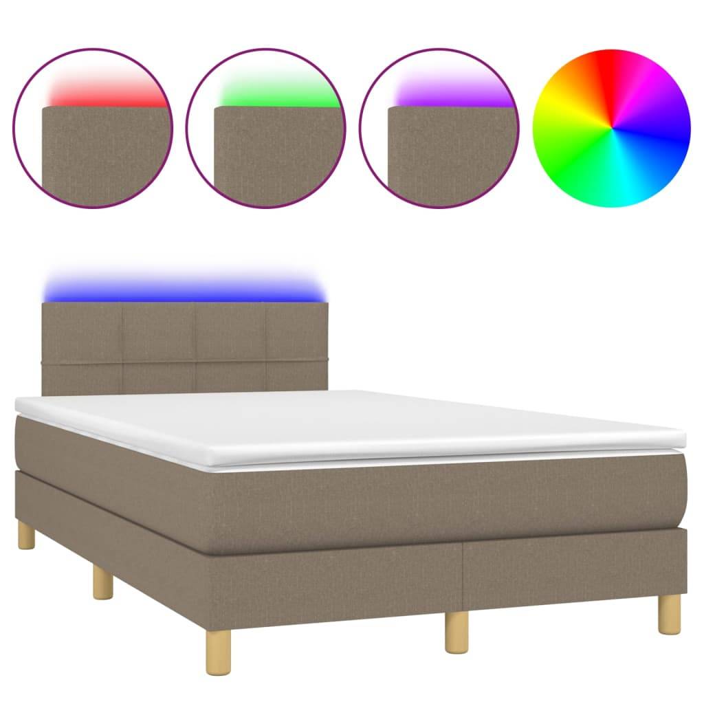 vidaXL Boxspringbett mit Matratze &amp; LED Taupe 120x200 cm Stoff