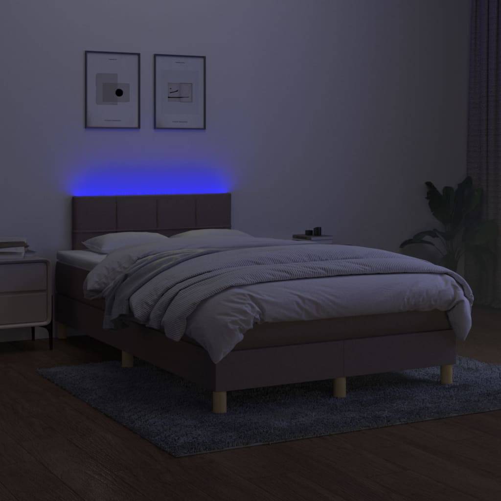 vidaXL Boxspringbett mit Matratze &amp; LED Taupe 120x200 cm Stoff