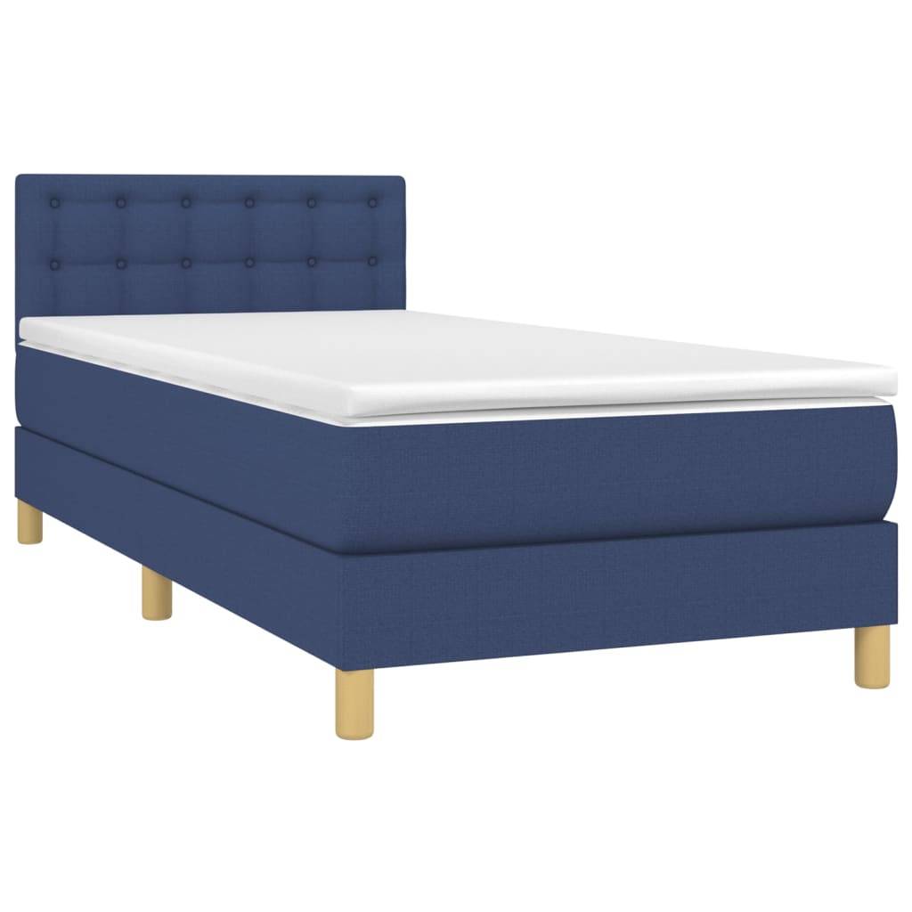vidaXL Boxspringbett mit Matratze & LED Blau 90x200 cm Stoff