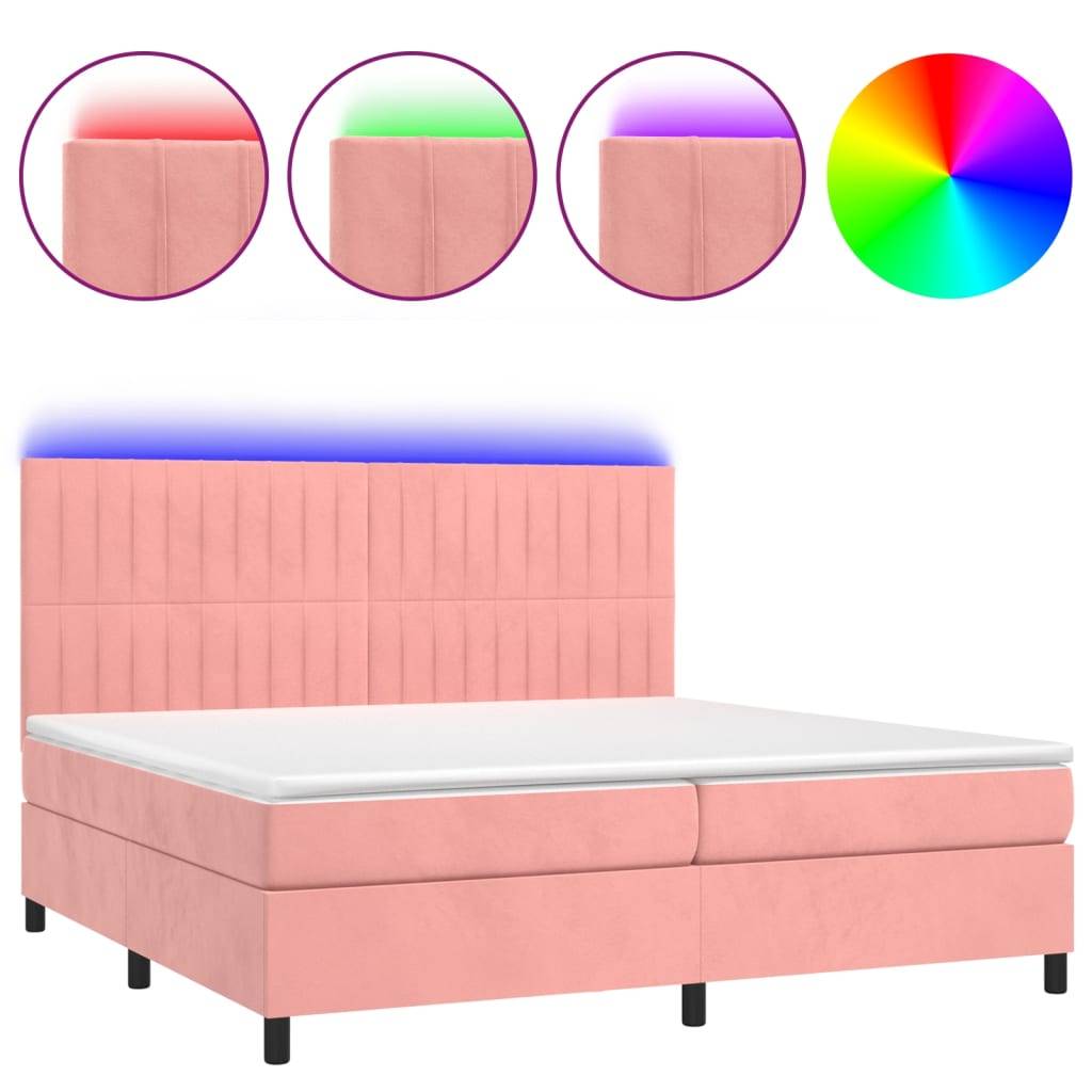 vidaXL Boxspringbett mit Matratze & LED Rosa 200x200 cm Samt