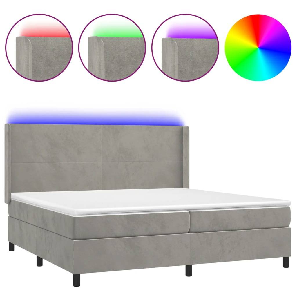 vidaXL Boxspringbett mit Matratze & LED Hellgrau 200x200 cm Samt