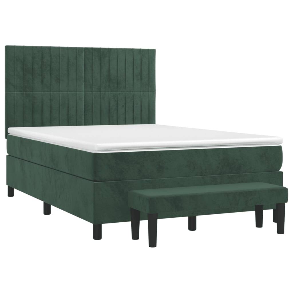 vidaXL Boxspringbett mit Matratze Dunkelgrün 140x190 cm Samt