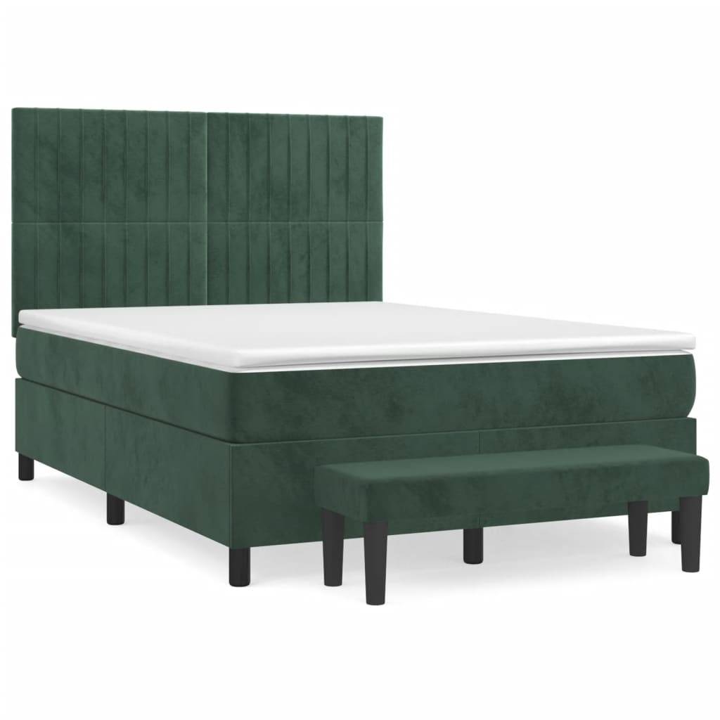 vidaXL Boxspringbett mit Matratze Dunkelgrün 140x190 cm Samt