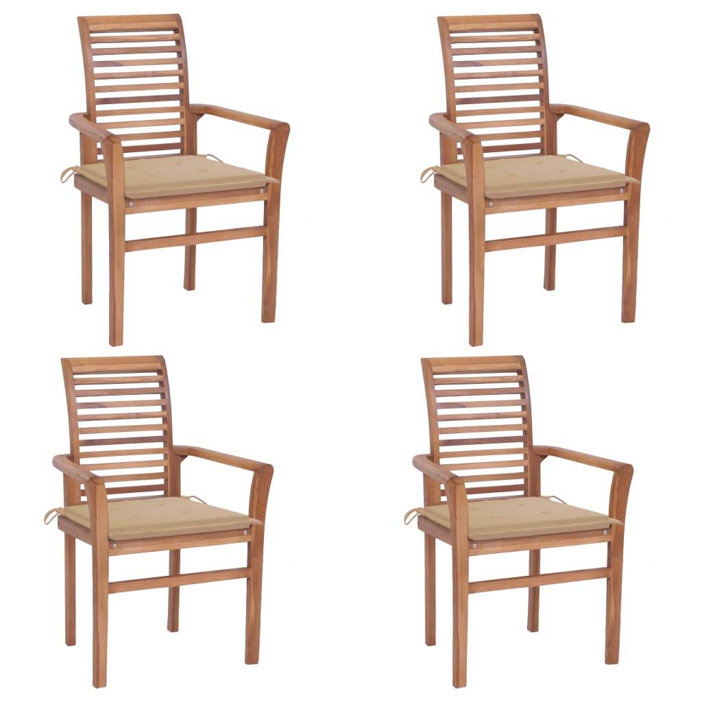 vidaXL Essstühle 4 Stk. mit Beige Kissen Massivholz Teak