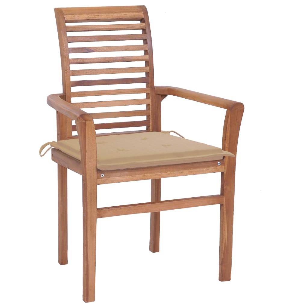 vidaXL Essstühle 4 Stk. mit Beige Kissen Massivholz Teak