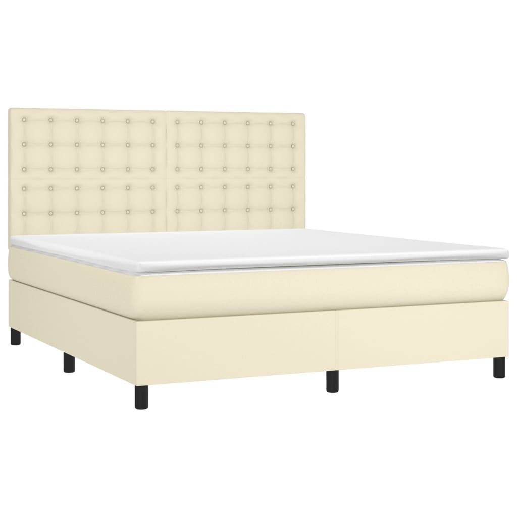 vidaXL Boxspringbett mit Matratze Creme 160x200 cm Kunstleder