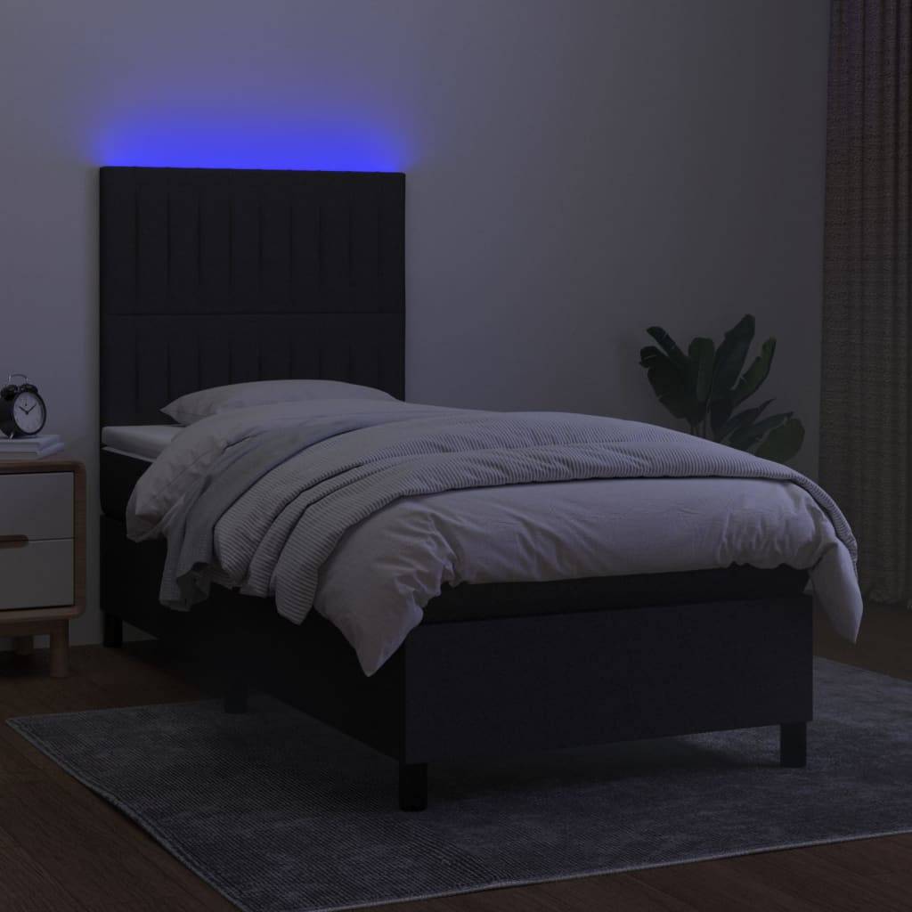vidaXL Boxspringbett mit Matratze & LED Schwarz 80x200 cm Stoff