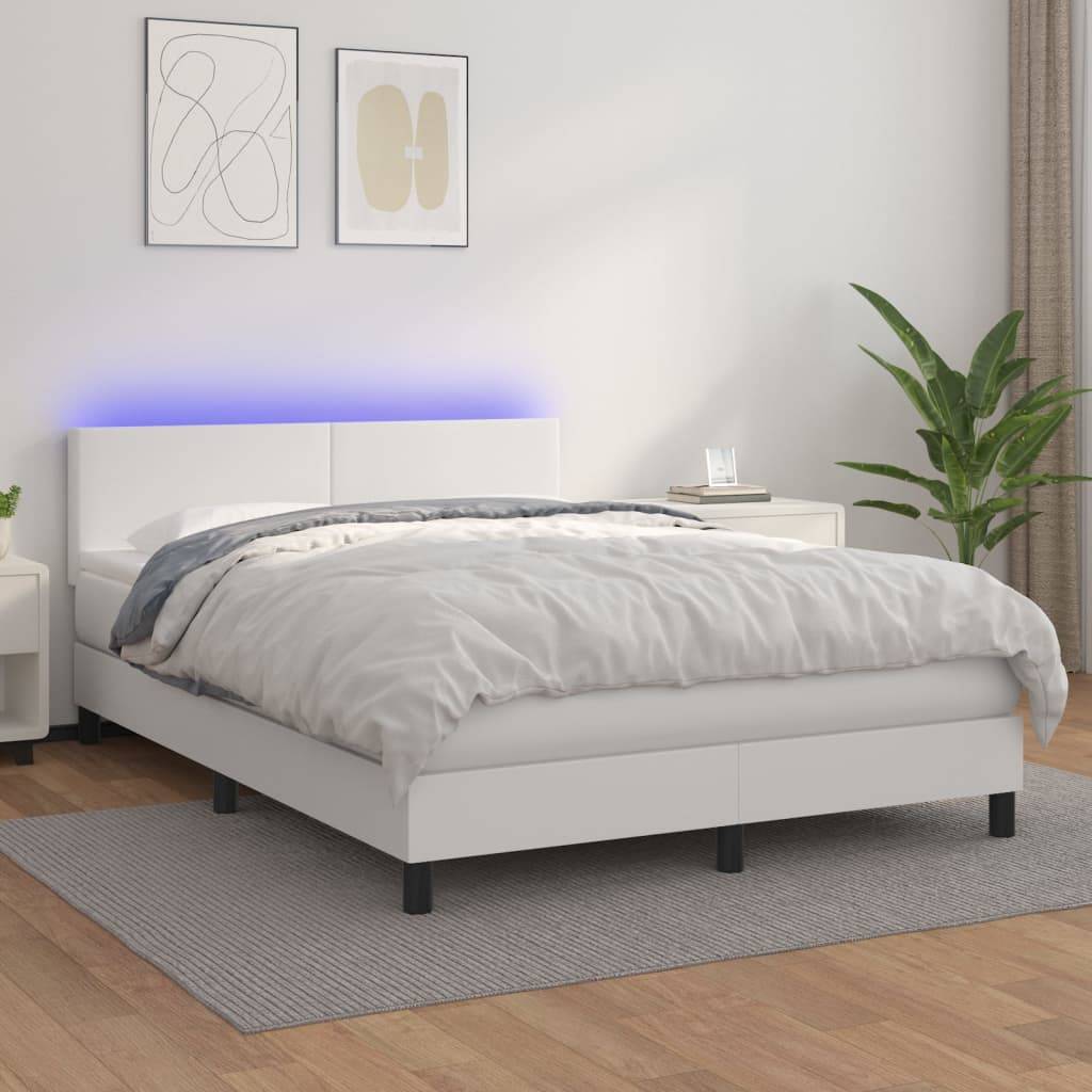 vidaXL Boxspringbett mit Matratze & LED Weiß 140x190 cm Kunstleder