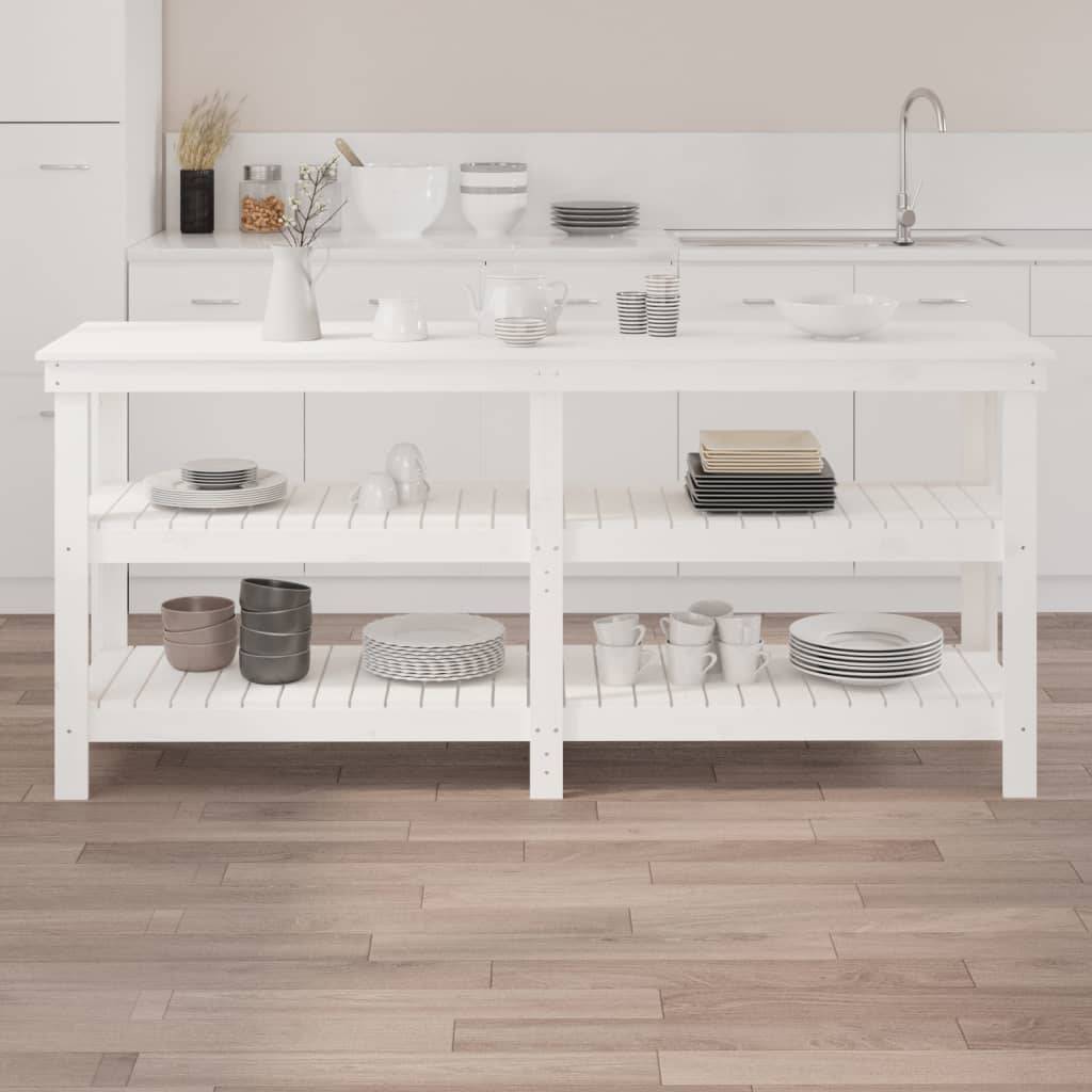 vidaXL Werkbank Weiß 181x50x80 cm Massivholz Kiefer