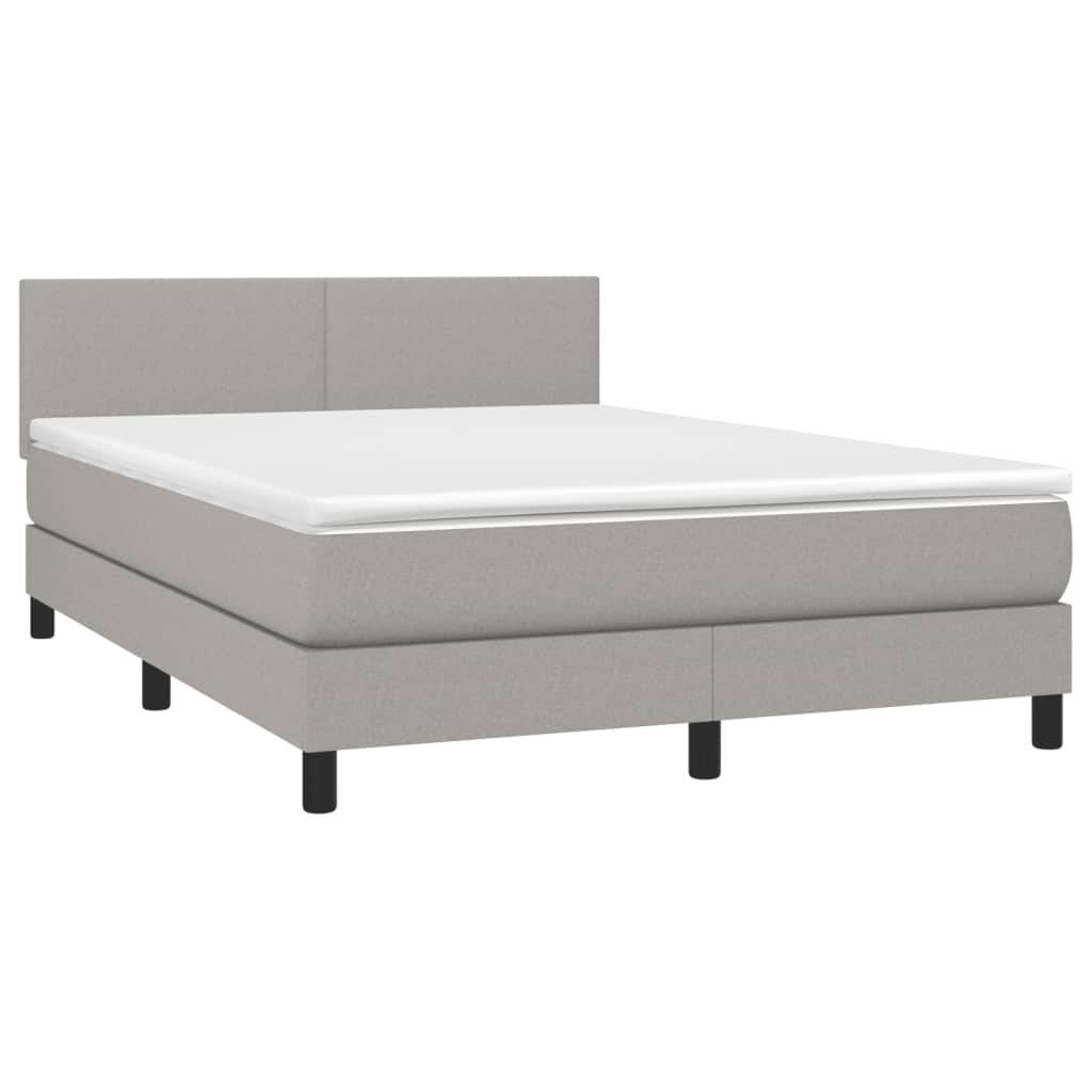 vidaXL Boxspringbett mit Matratze & LED Hellgrau 140x190 cm Stoff