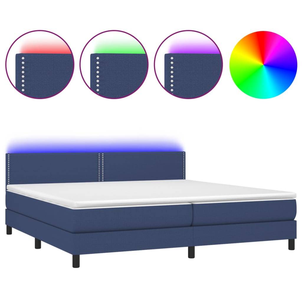 vidaXL Boxspringbett mit Matratze & LED Blau 200x200 cm Stoff