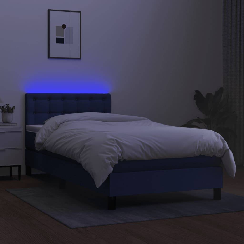 vidaXL Boxspringbett mit Matratze & LED Blau 90x200 cm Stoff