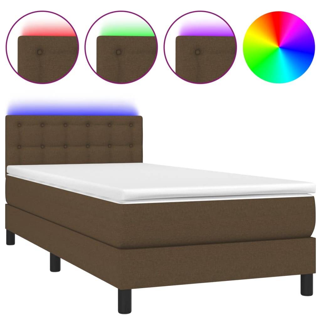 vidaXL Boxspringbett mit Matratze & LED Dunkelbraun 80x200 cm Stoff