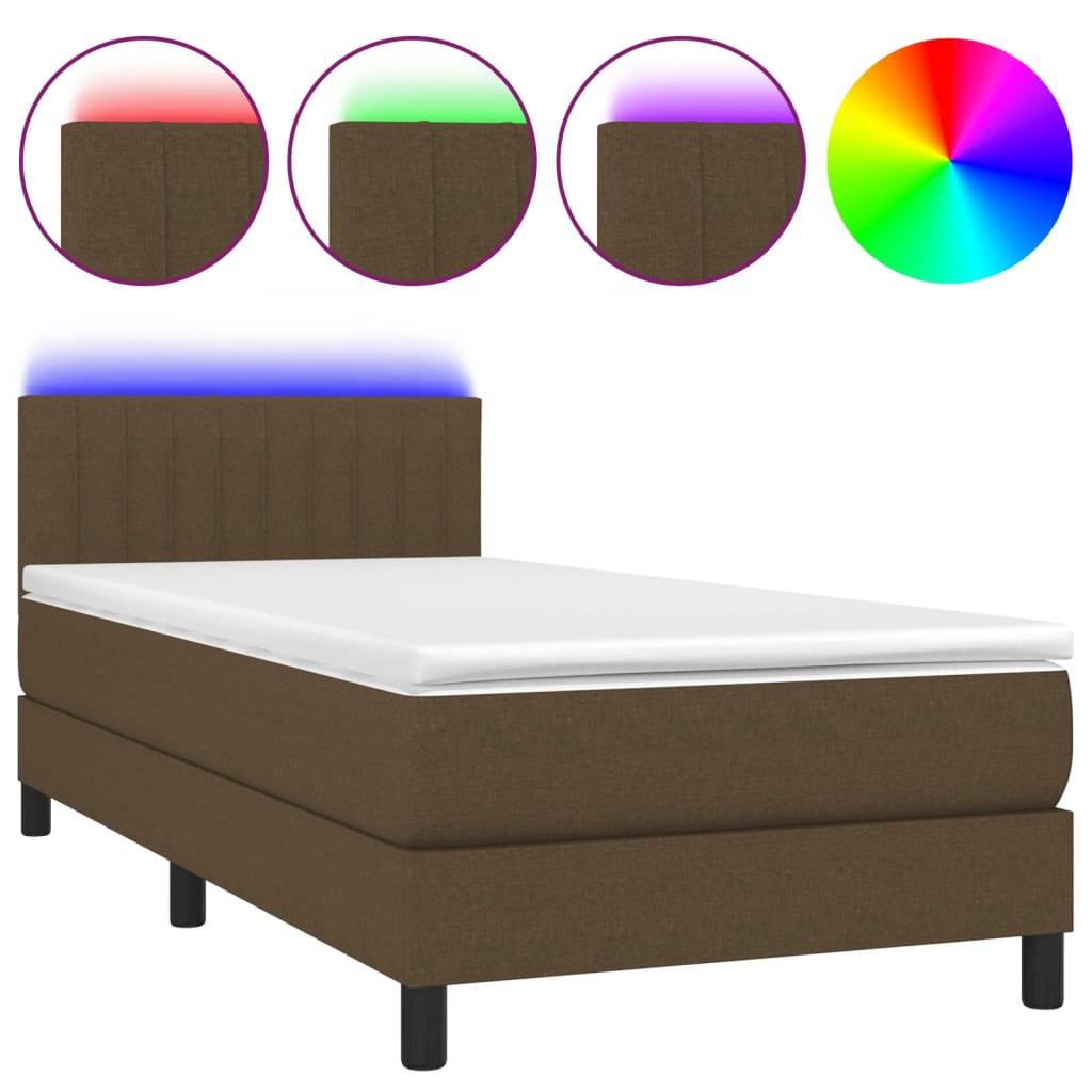 vidaXL Boxspringbett mit Matratze & LED Dunkelbraun 80x200 cm Stoff