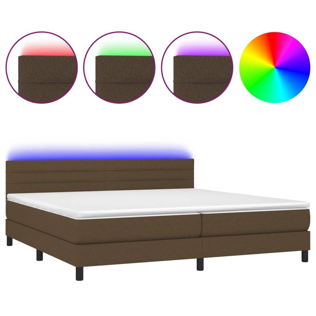 vidaXL Boxspringbett mit Matratze & LED Dunkelbraun 200x200 cm Stoff
