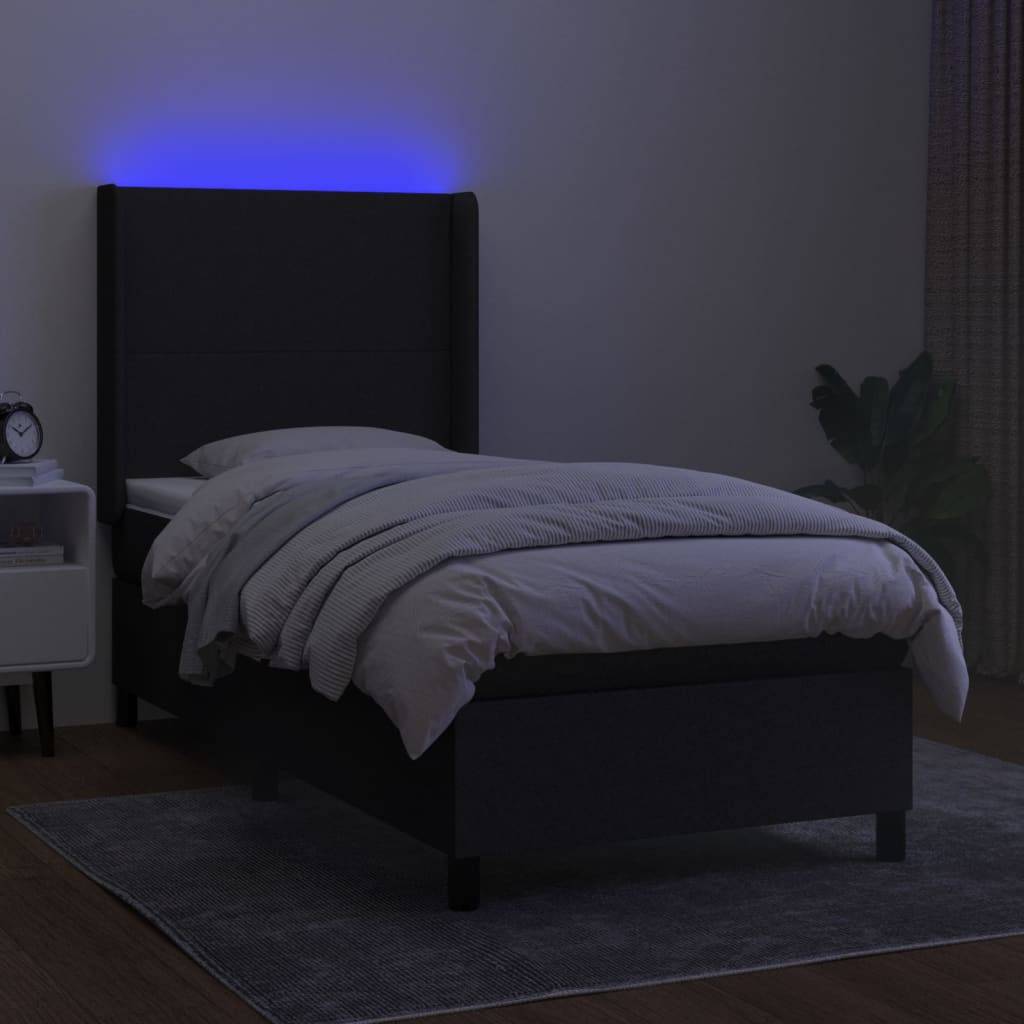 vidaXL Boxspringbett mit Matratze & LED Schwarz 100x200 cm Stoff