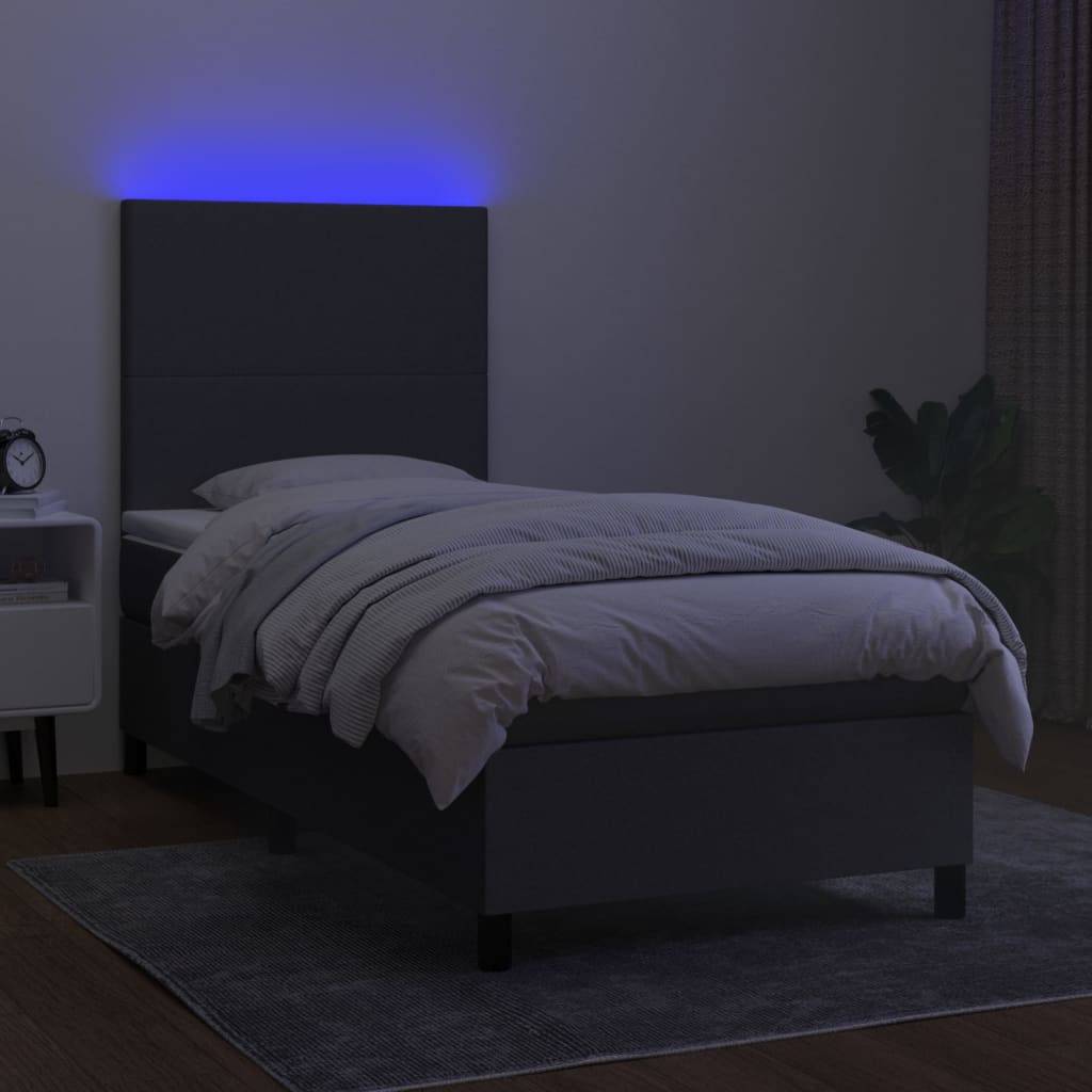 vidaXL Boxspringbett mit Matratze &amp; LED Dunkelgrau 80x200 cm Stoff