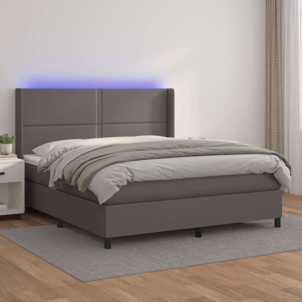 vidaXL Boxspringbett mit Matratze & LED Grau 180x200 cm Kunstleder