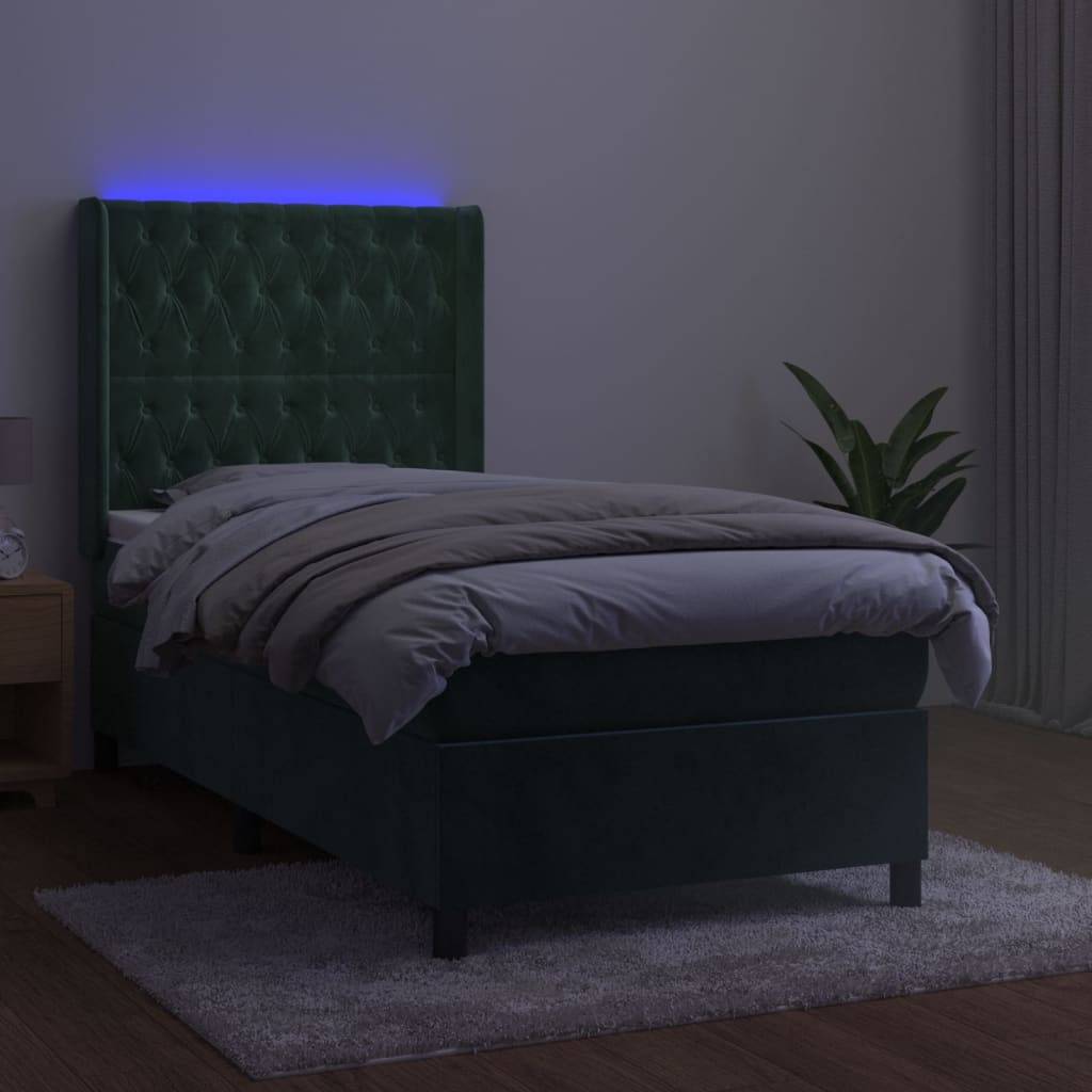 vidaXL Boxspringbett mit Matratze & LED Dunkelgrün 100x200 cm Samt