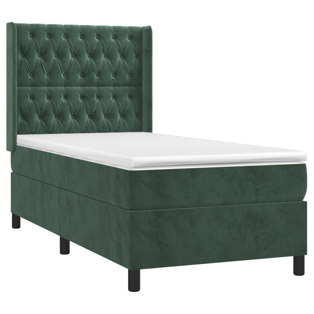 vidaXL Boxspringbett mit Matratze & LED Dunkelgrün 100x200 cm Samt