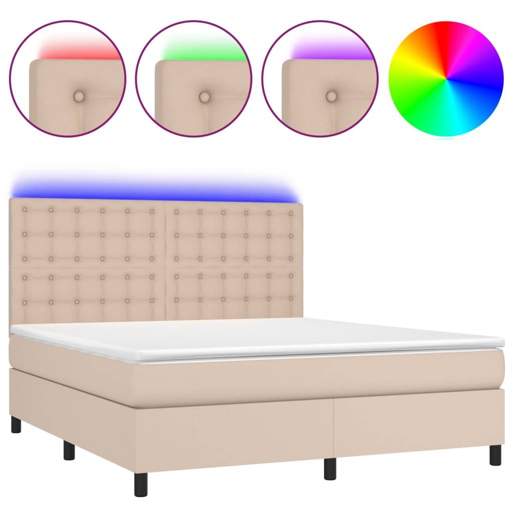 vidaXL Boxspringbett mit Matratze & LED Cappuccino-Braun 180x200cm