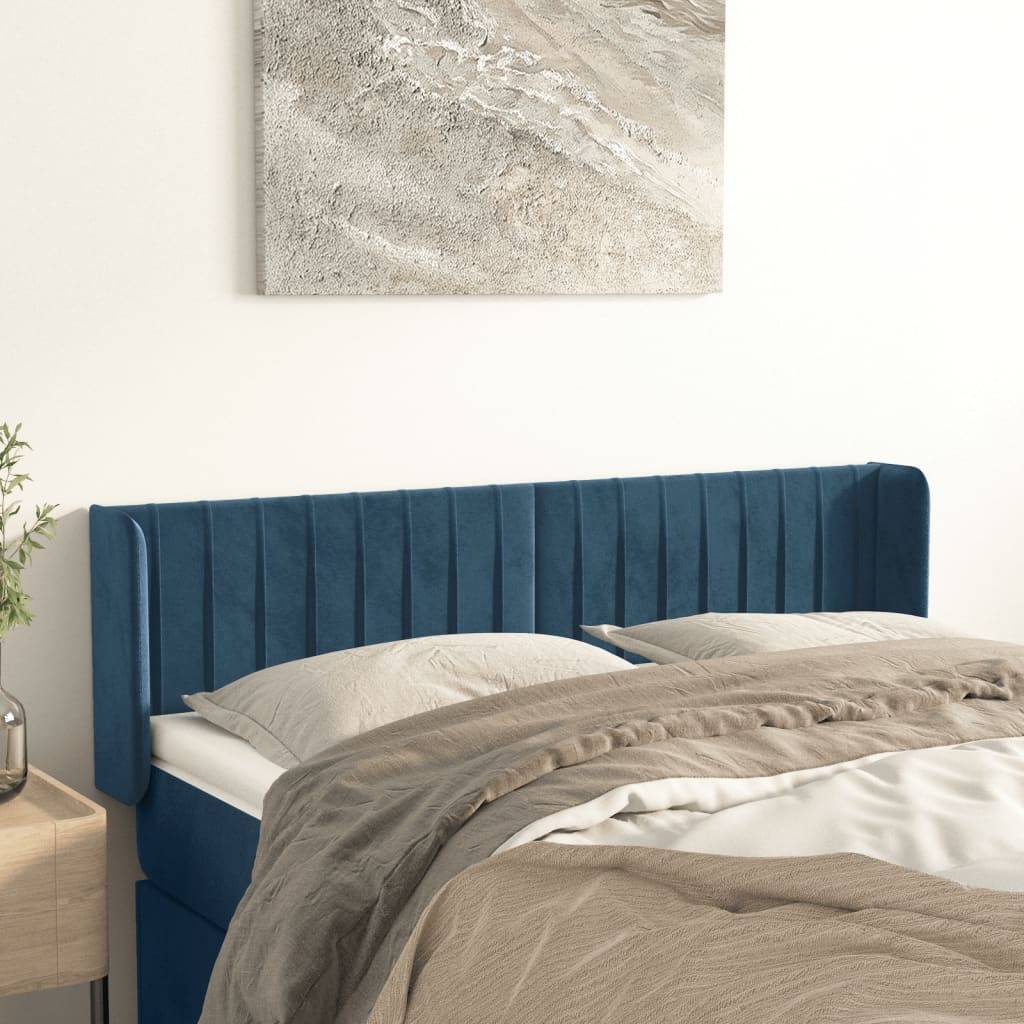 vidaXL Kopfteil mit Ohren Dunkelblau 147x16x78/88 cm Samt