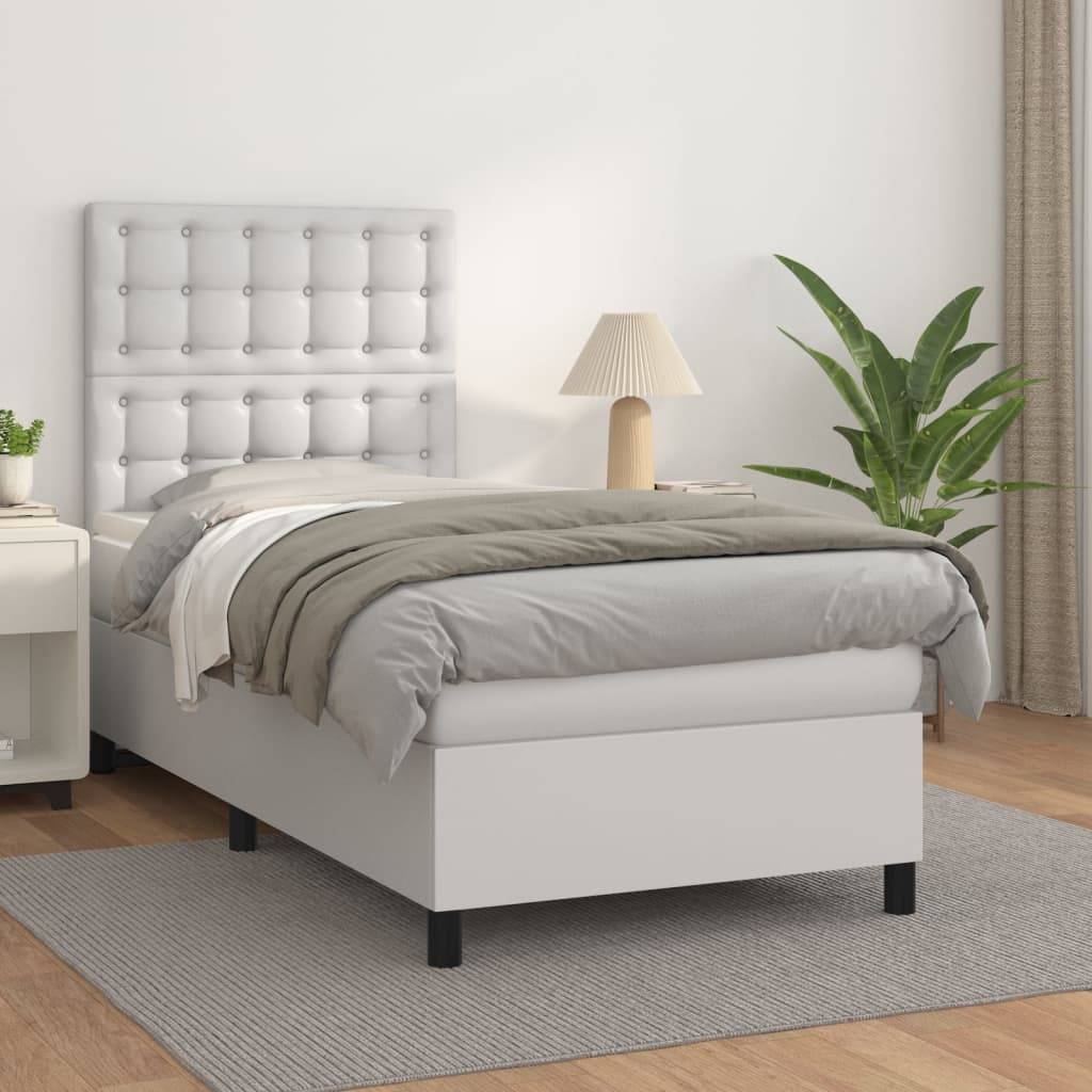 vidaXL Boxspringbett mit Matratze Weiß 80x200 cm Kunstleder