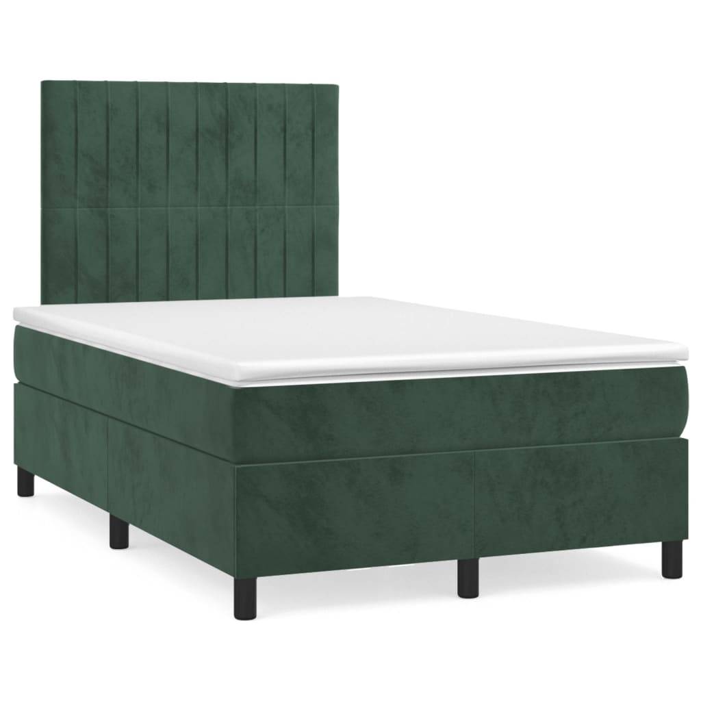 vidaXL Boxspringbett mit Matratze Dunkelgrün 120x200 cm Samt