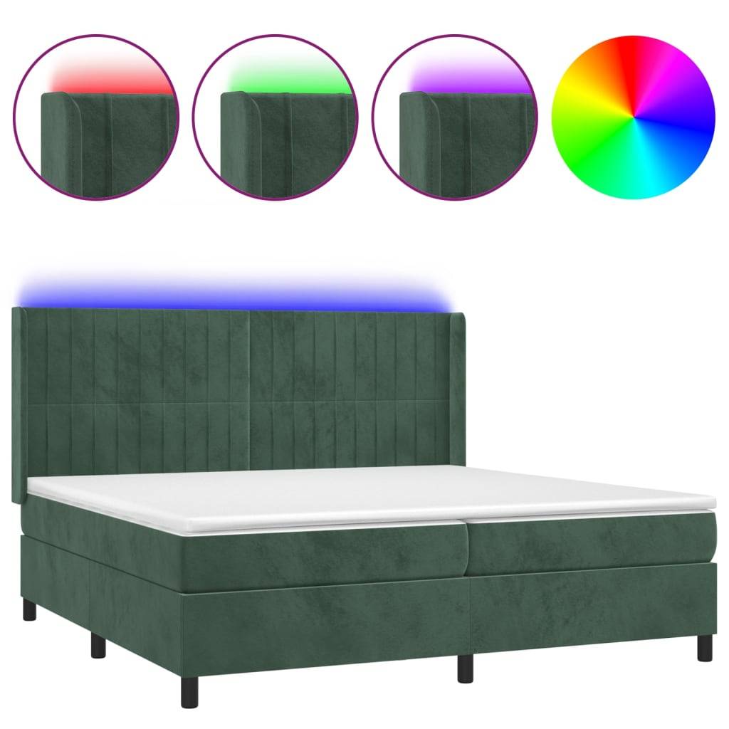 vidaXL Boxspringbett mit Matratze & LED Dunkelgrün 200x200 cm Samt
