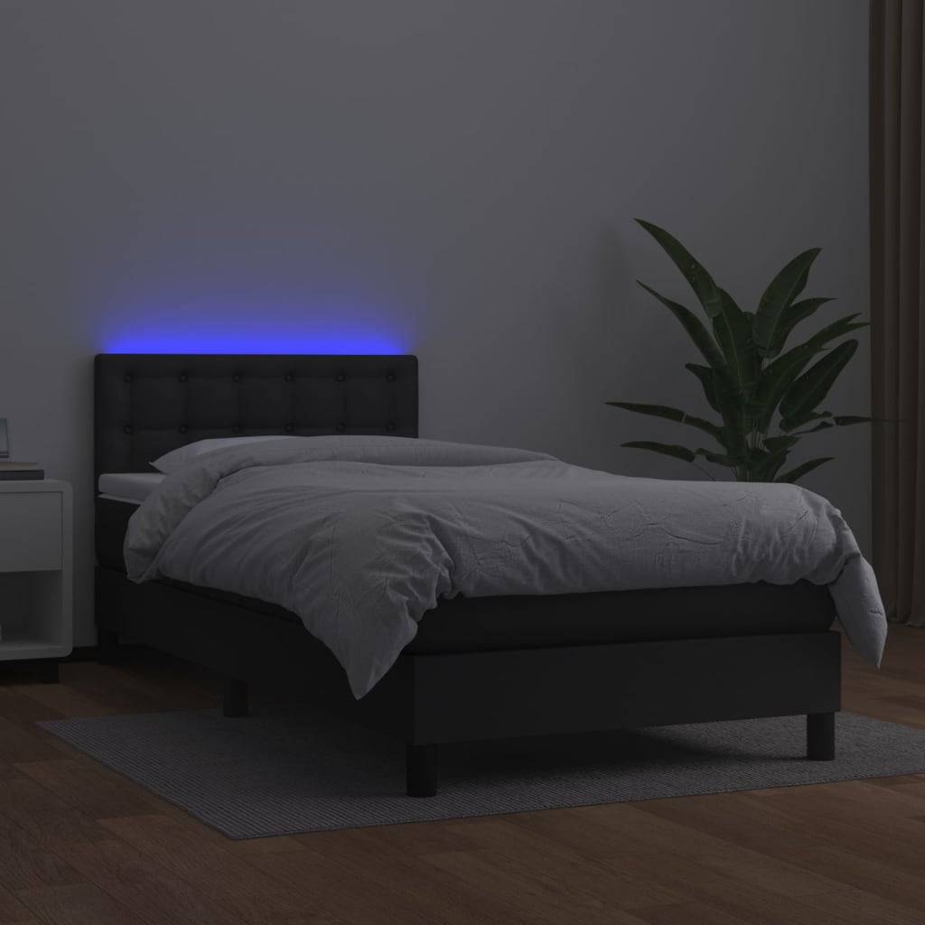vidaXL Boxspringbett mit Matratze & LED Schwarz 80x200 cm Kunstleder