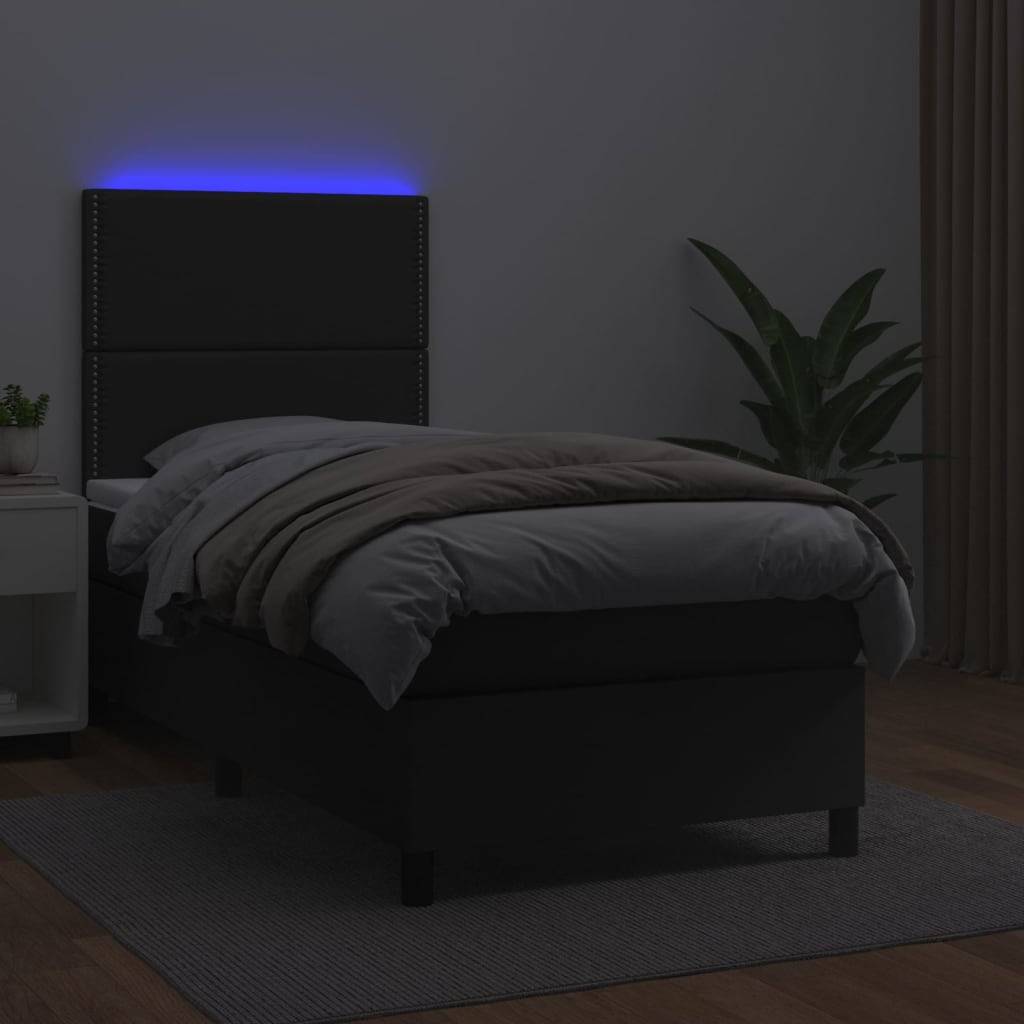 vidaXL Boxspringbett mit Matratze & LED Schwarz 90x190 cm Kunstleder