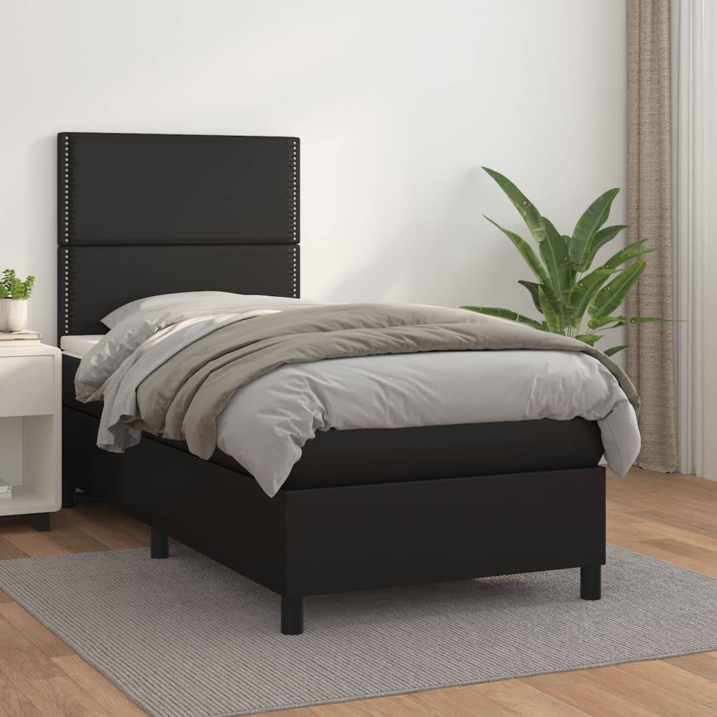 vidaXL Boxspringbett mit Matratze Schwarz 90x200 cm Kunstleder