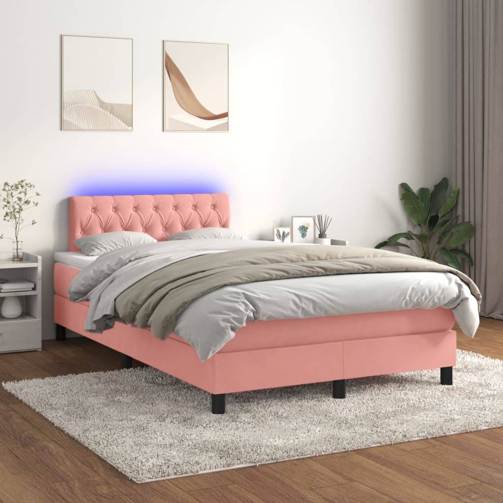 vidaXL Boxspringbett mit Matratze & LED Rosa 120x200 cm Samt