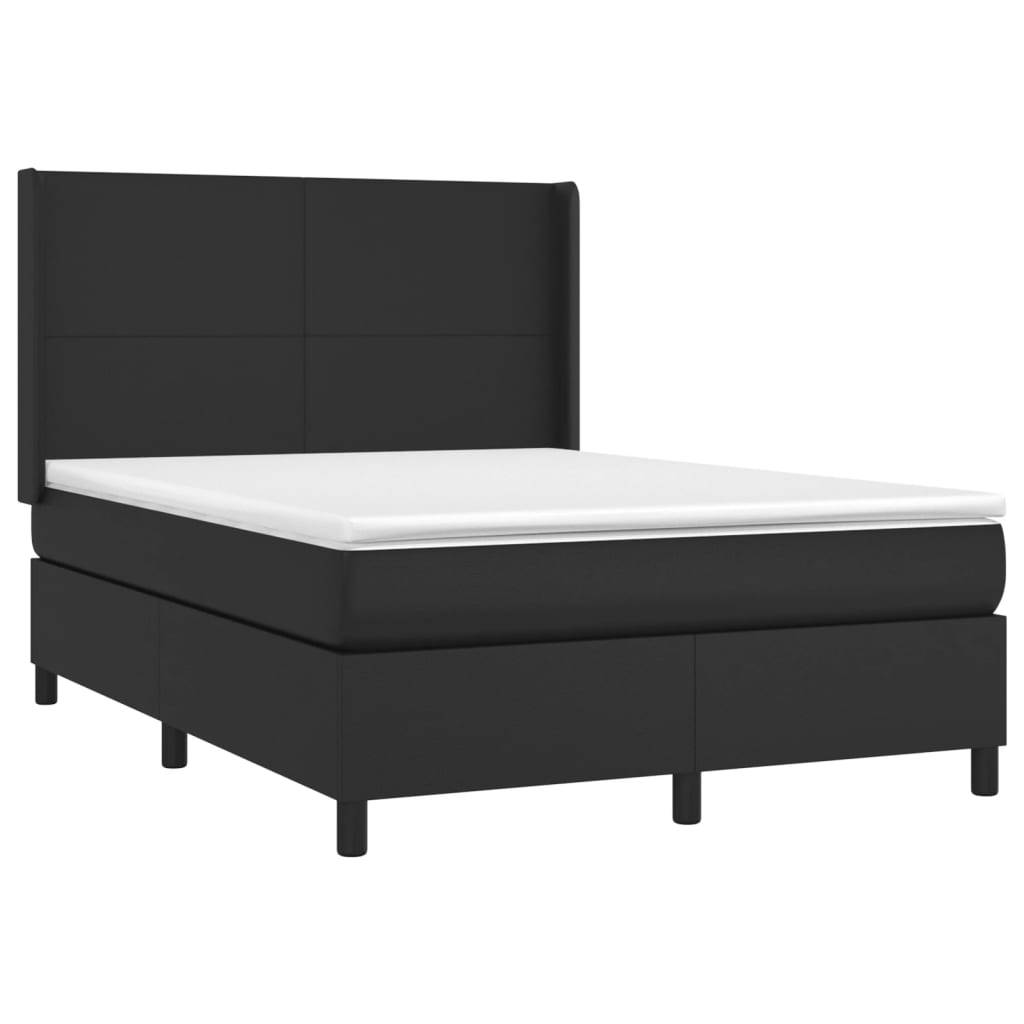 vidaXL Boxspringbett mit Matratze &amp; LED Schwarz 140x200 cm Kunstleder