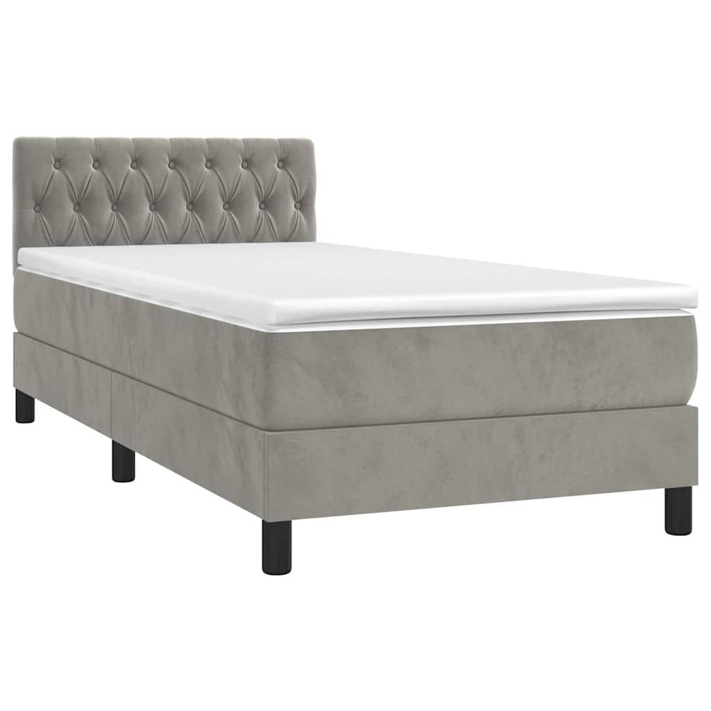 vidaXL Boxspringbett mit Matratze Hellgrau 100x200 cm Samt