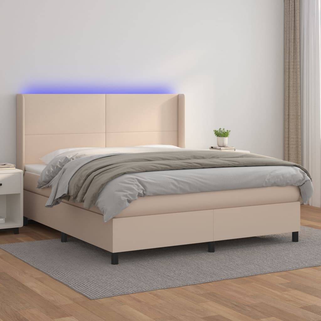vidaXL Boxspringbett mit Matratze & LED Cappuccino-Braun 160x200cm