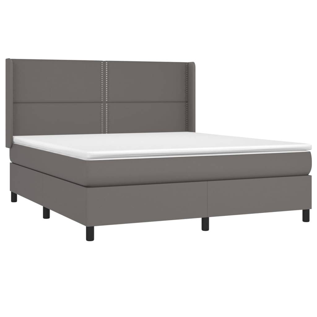 vidaXL Boxspringbett mit Matratze & LED Grau 180x200 cm Kunstleder