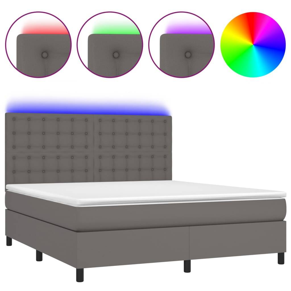 vidaXL Boxspringbett mit Matratze &amp; LED Grau 160x200 cm Kunstleder