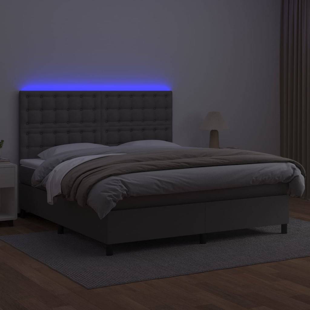 vidaXL Boxspringbett mit Matratze &amp; LED Grau 160x200 cm Kunstleder