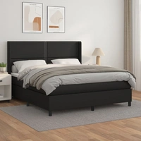 vidaXL Boxspringbett mit Matratze Schwarz 160x200 cm Kunstleder vidaXL Boxspringbett mit Matratze Schwarz 160x200 cm Kunstleder