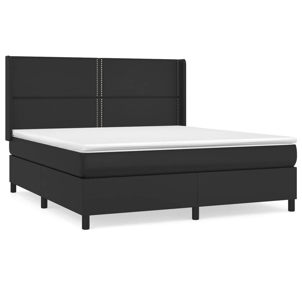 vidaXL Boxspringbett mit Matratze Schwarz 160x200 cm Kunstleder